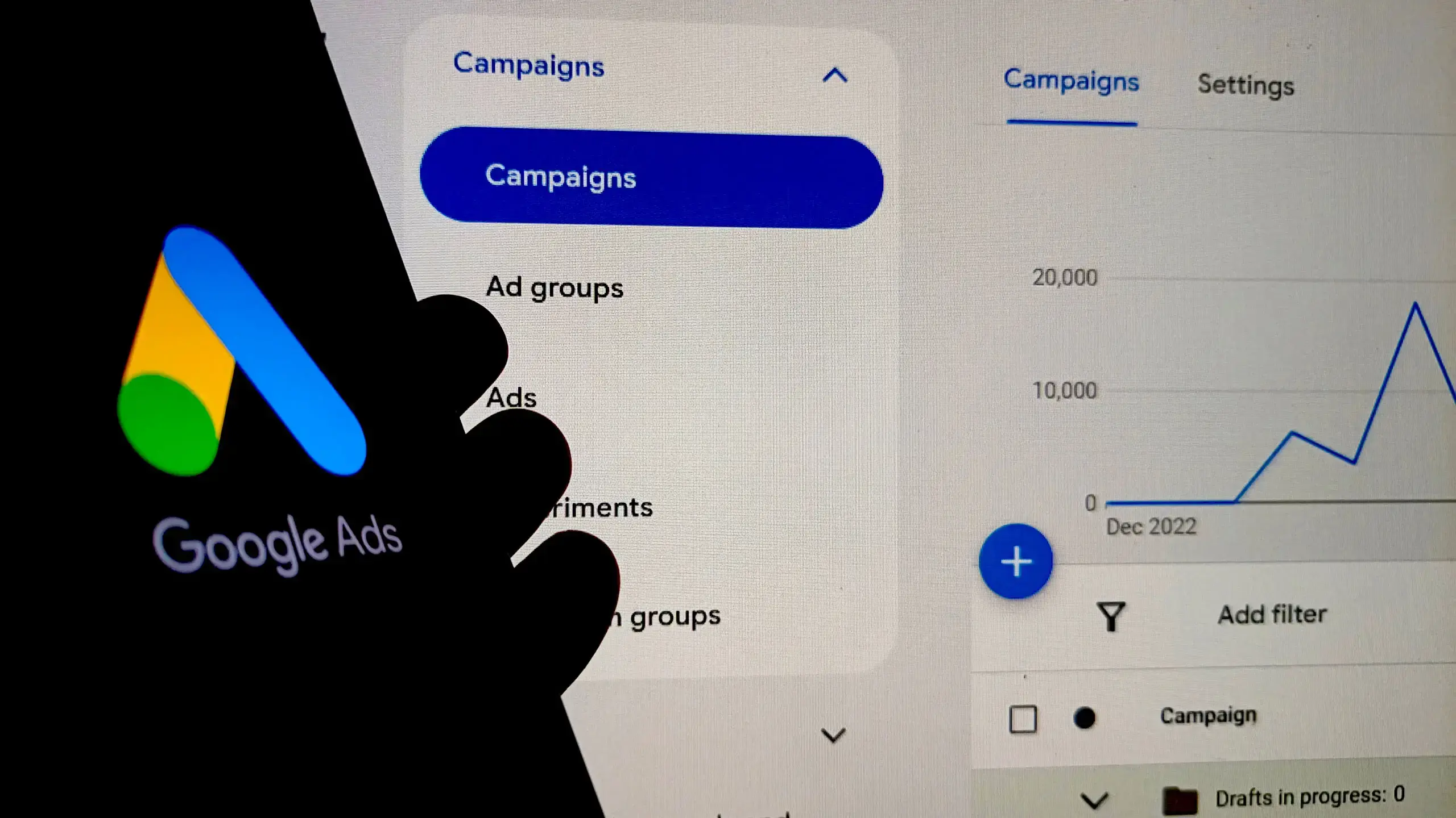 Google Ads phone and dashboard